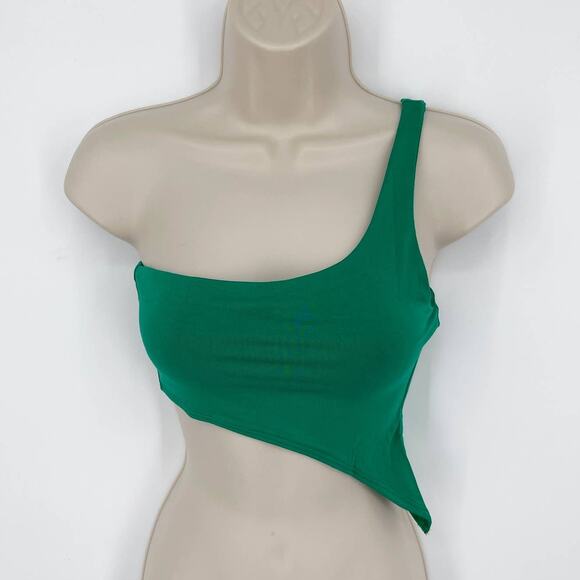 Naked Wardrobe Green Smooth Side Asymmetrical Crop Top NEW Sz M Style NW-T2619 - Picture 1 of 7